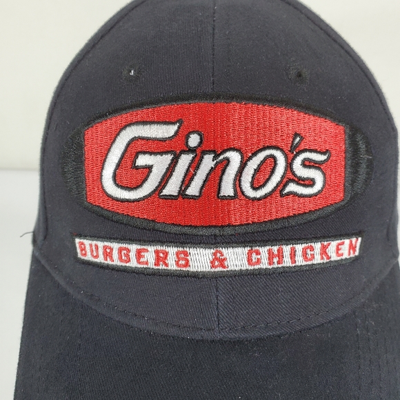 Gino's Burgers and Chicken Hat Black Embroidered Logo Adult Strapback Curve Bill - Picture 3 of 11